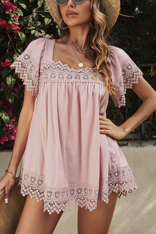 For The Weekend Lace Short Sleeve Top - 5 Colors Pink