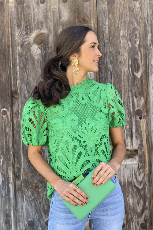 Getting Closer Hollow-Out Short Sleeve Top - 4 Colors Green