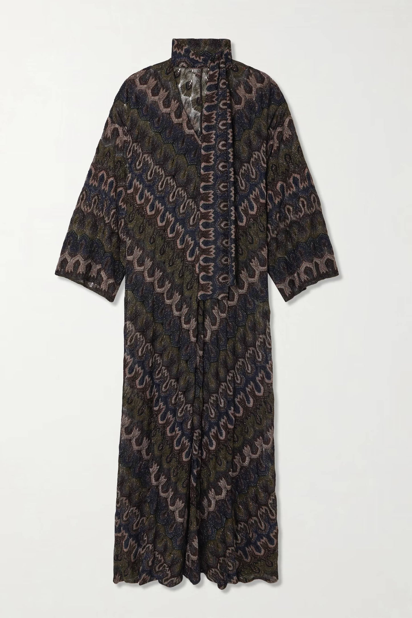 Boho Tie-Detail Striped Metallic Crochet Maxi Dress