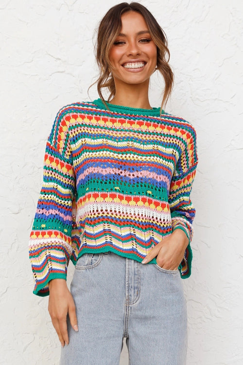 Let's Get Away Colorful Stripe Knit Sweater - 4 Colors Green