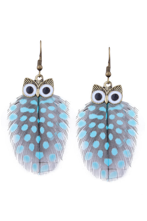 Owl Feather Cute Earrings Light Blue