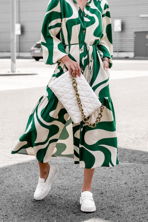 Let's Get Going Print Long Sleeve Maxi Dress - 2 Colors Green