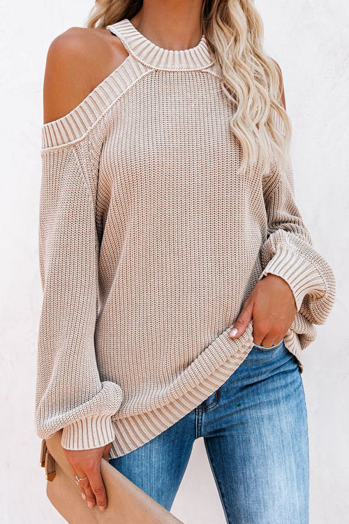Sweetest Treat Cold Shoulder Knit Sweater - 3 Colors Beige