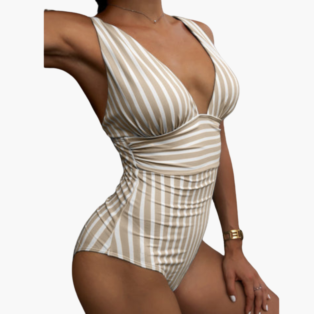 Striped One-Piece Swimsuit - Women's Shaping Beachwear Style