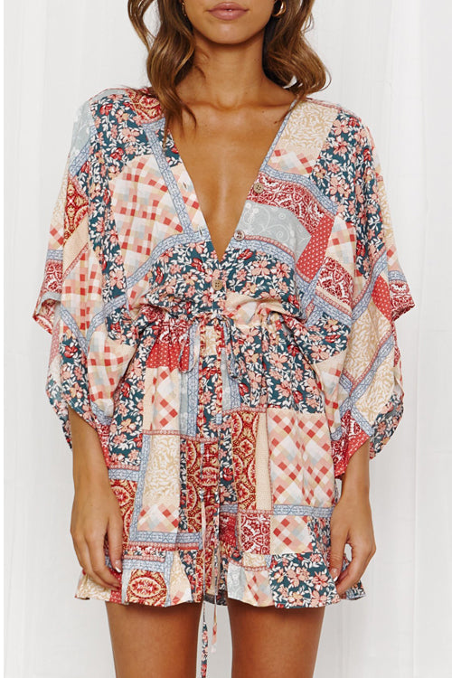 Summer Dreams Short Sleeve Printed Romper - 2 Colors Boho Plaid