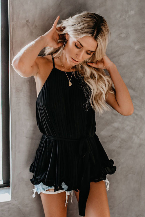 Sweet Release Chiffon Pleated Tank Top - 4 Colors Black