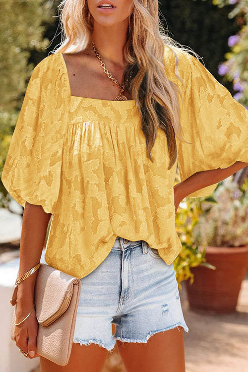 Hours with You Floral Jacquard Short Sleeve Top - 7 Colors Yellow