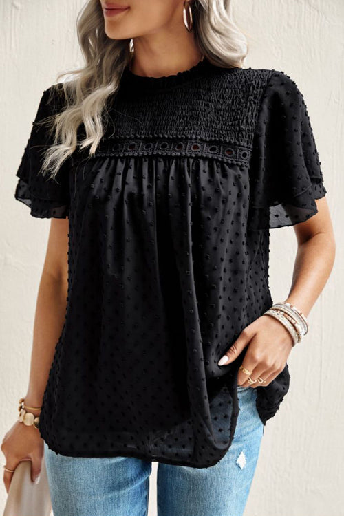Sweet One Swiss Dot Lace Short Sleeve Top - 4 Colors Black