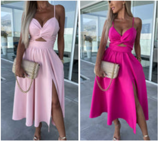 Sienna | Elegant Strappy Front Slit Midi Dress