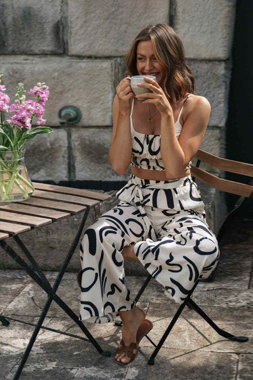 Fresh Start Print Sleeveless Wide-Leg Two-Piece Set