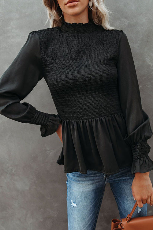 Livin' Breezy High Neck Pleated Chiffon Top - 5 Colors Black