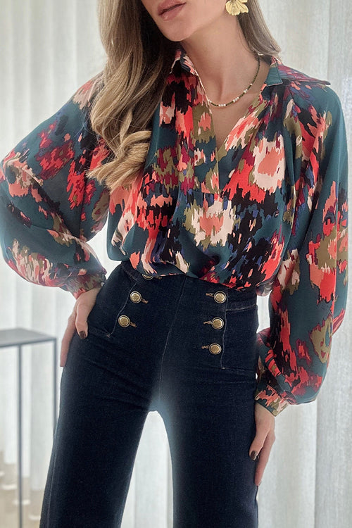 Never Been Better Floral Print Statement Sleeve Top - 4 Colors Deep Blue