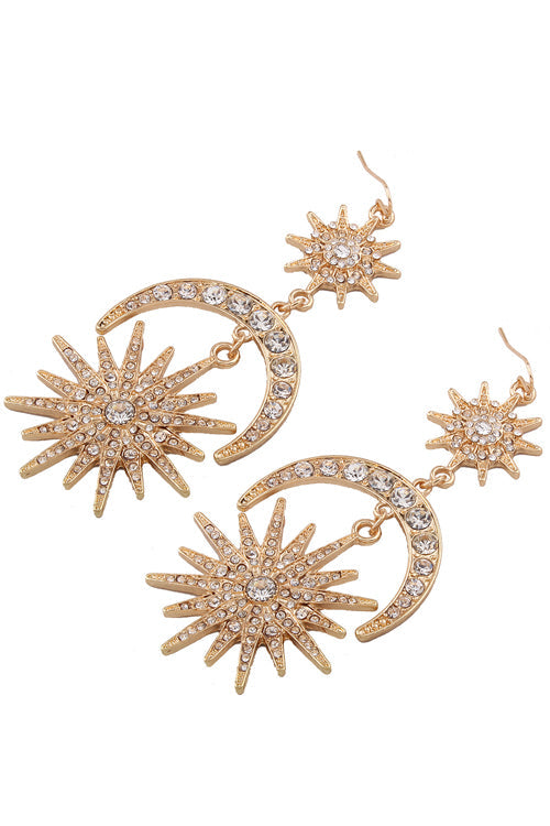 Shine Time Moon Metallic Earrings Gold