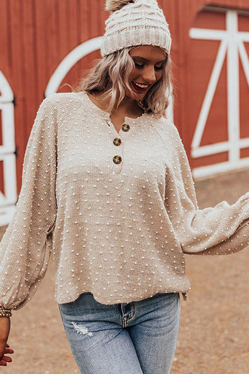 Get It Going Dotted Button Knit Sweater - 2 Colors Beige