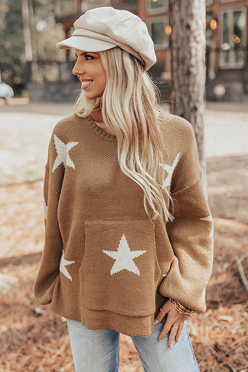 This Is The Time Khaki Star Knit Sweater