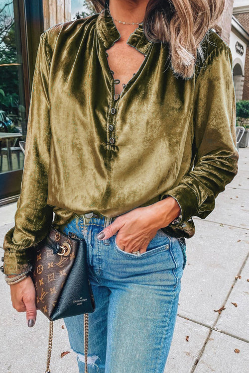 Time To Celebrate Velvet Long Sleeve Top - 3 Colors Olive