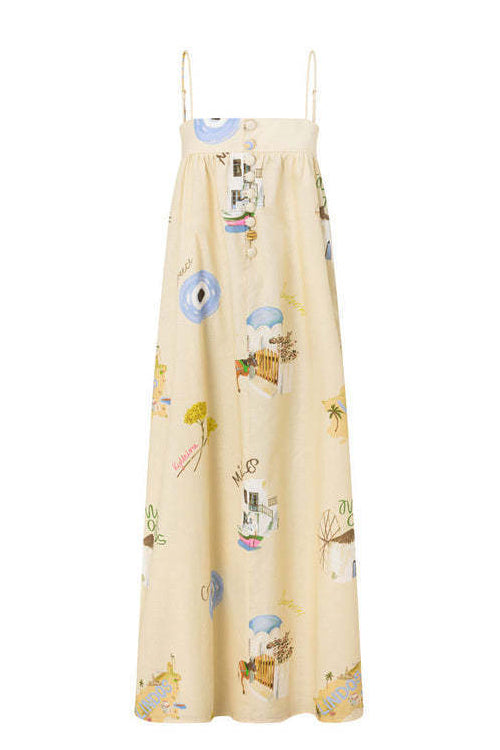 Lovable Aesthetic Print Flax Maxi Dress