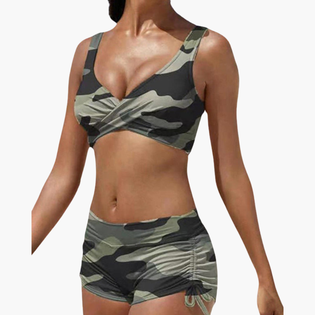 Twist Bikini Top & Shorts - Women's Two-Piece Swimwear Set