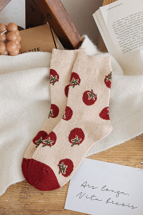 New Years' Eve Cotton Socks Beige-Tomato