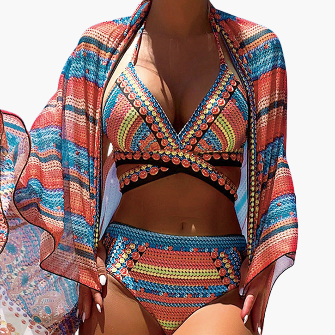 Boho Three Piece Bikini - Women’s Festival Set with Cover Up