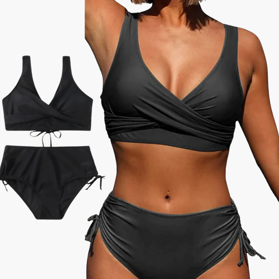 Two-Piece Bikini Set - Women's High-Waisted Boho Swimwear