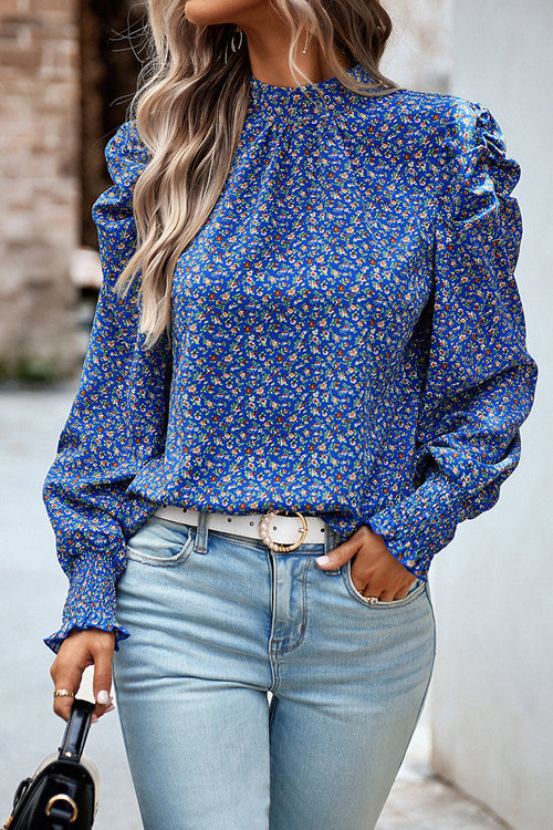 Certain Love Print Statement Sleeve Smocked Top - 5 Colors Blue