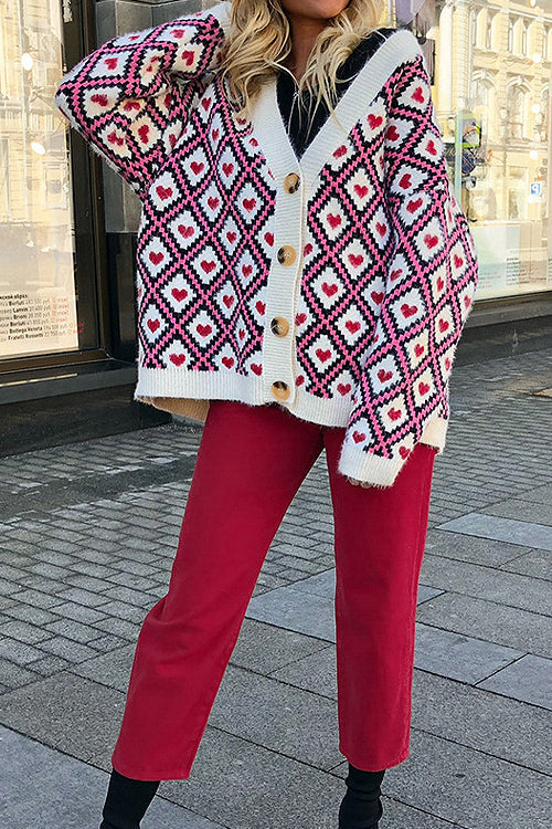 City Night Button-Up Heart Cardigan - 2 Colors White