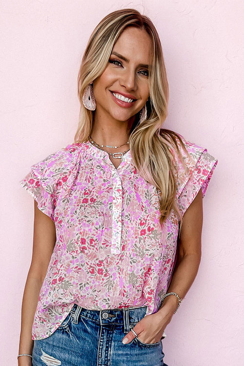 Happy Thoughts Floral Print Short Sleeve Top - 2 Colors Pink
