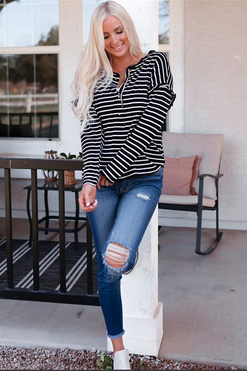 Chase Your Dreams Striped Long Sleeve Top Black
