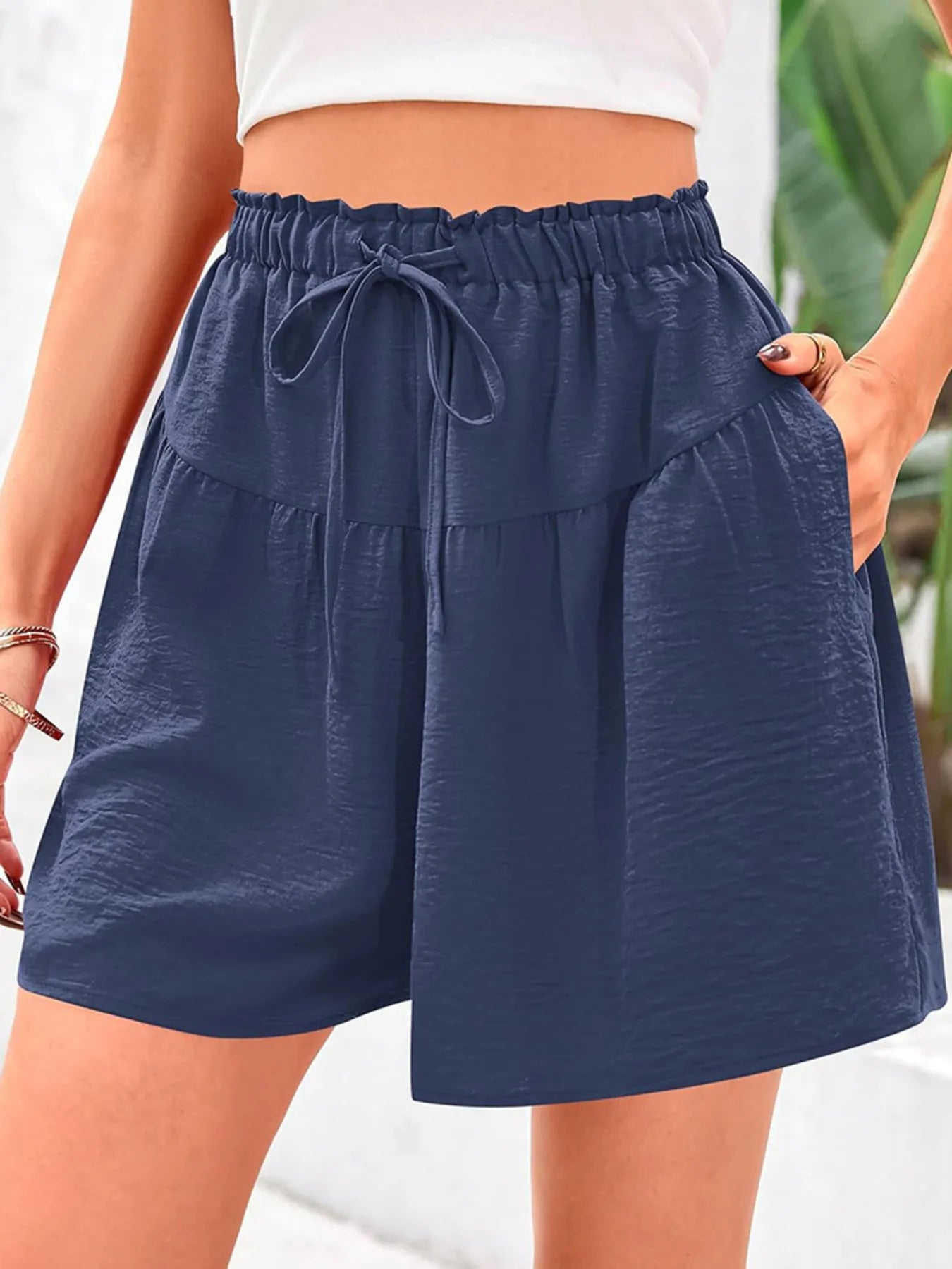 Full Size Casual Drawstring High Waist Relaxed Shorts Plus Size