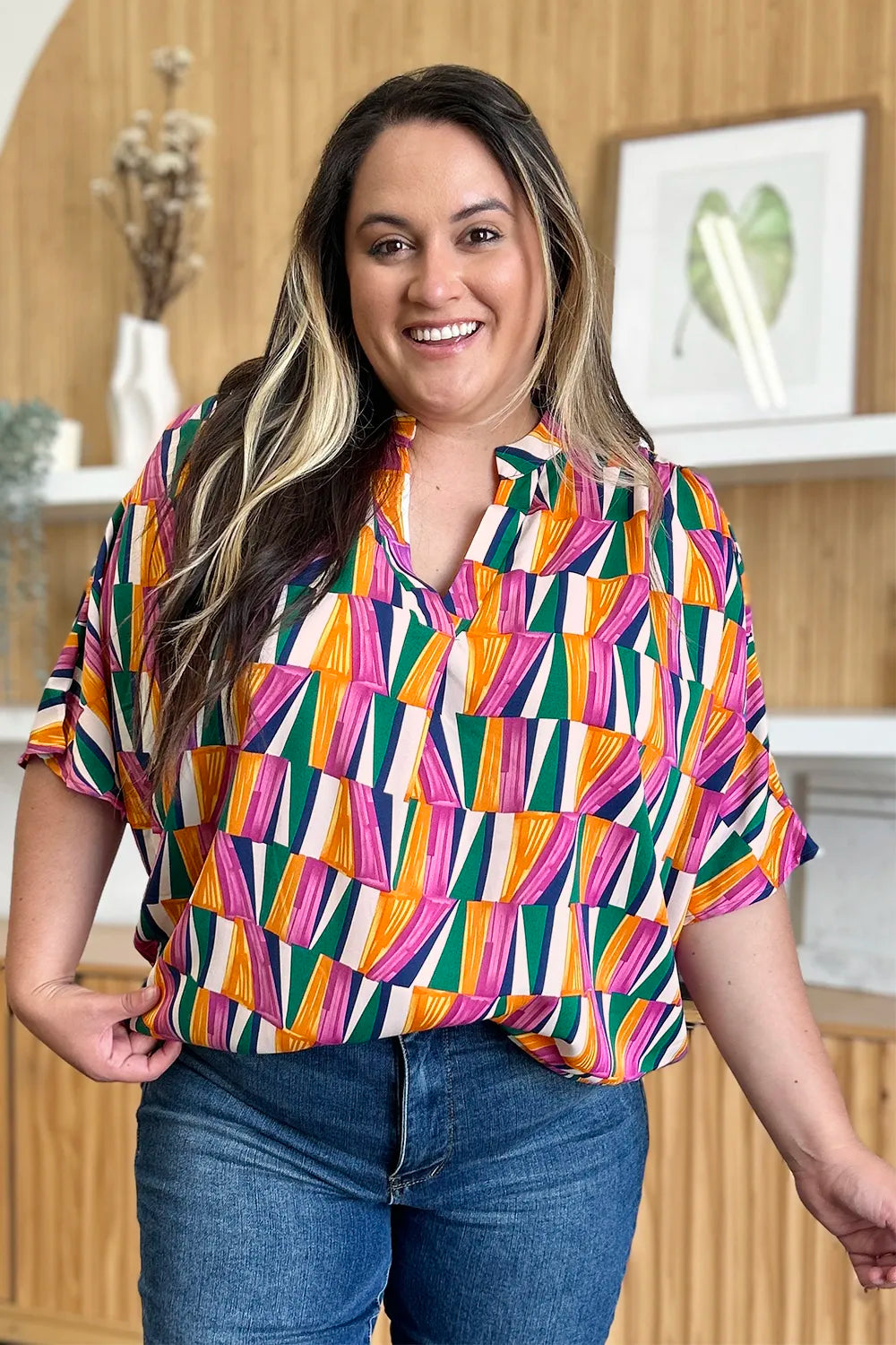 Color Pizazz Notched Dolman Sleeve Top