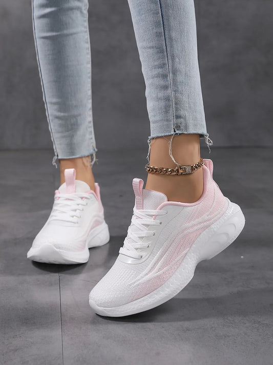 Gradient Lace Up Mesh Breathable Athletic White Powder