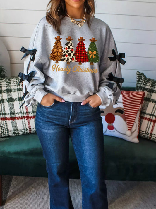 Howdy Christmas 4 Trees Ribbon Bow Decor Sweatshirt