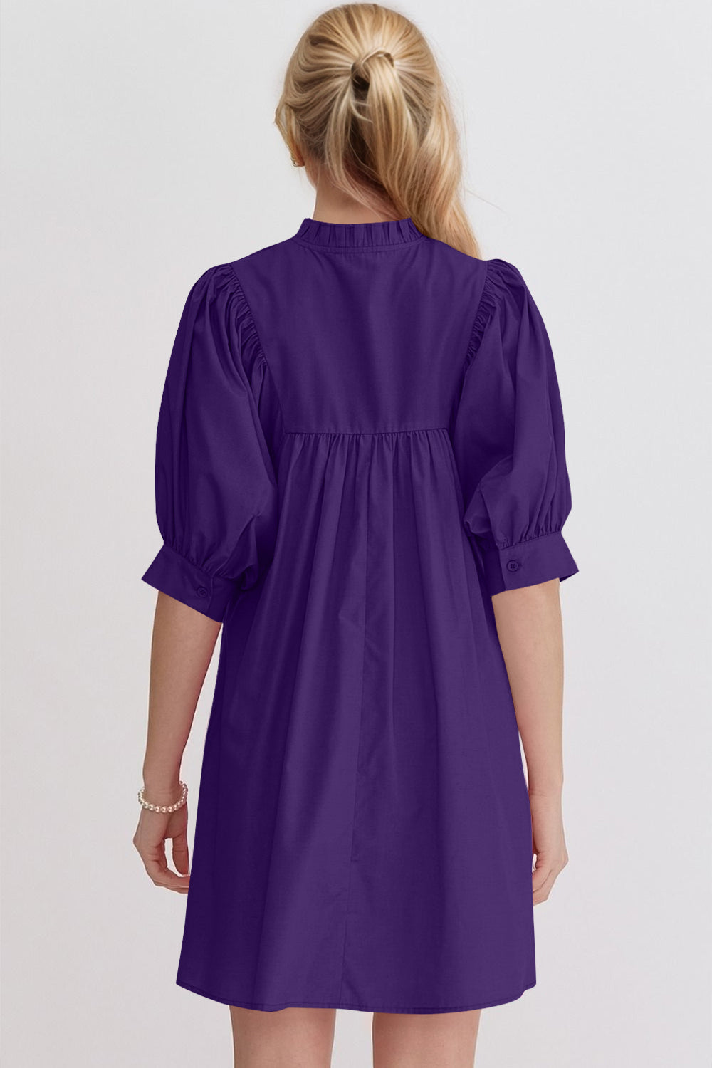 Puff Sleeve Notched Babydoll Mini Dress