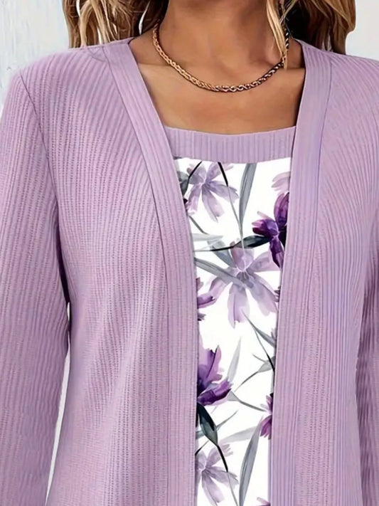 Floral Print Casual Fake Two Piece Top