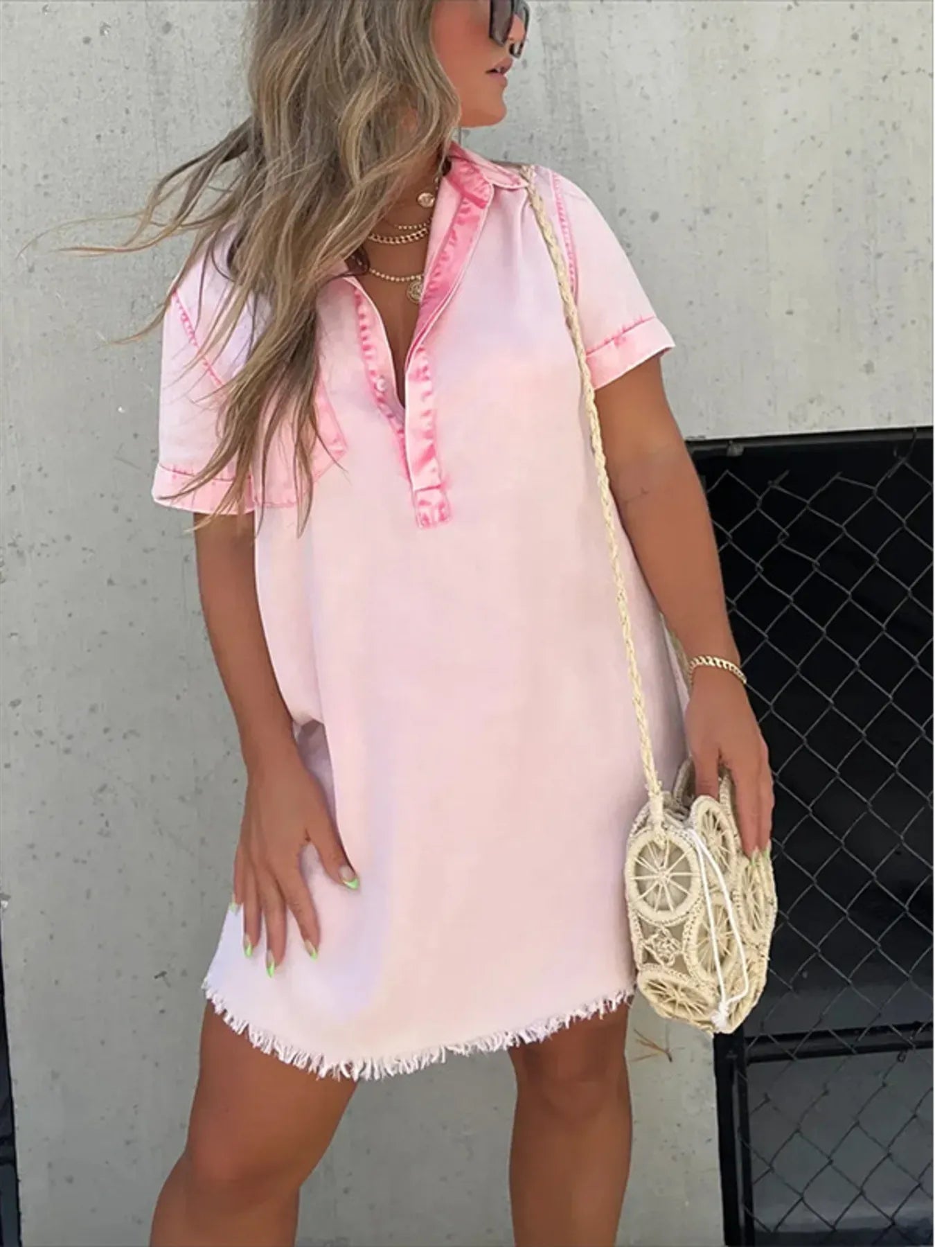 Denim Dreams Raw Hem Mini Dress