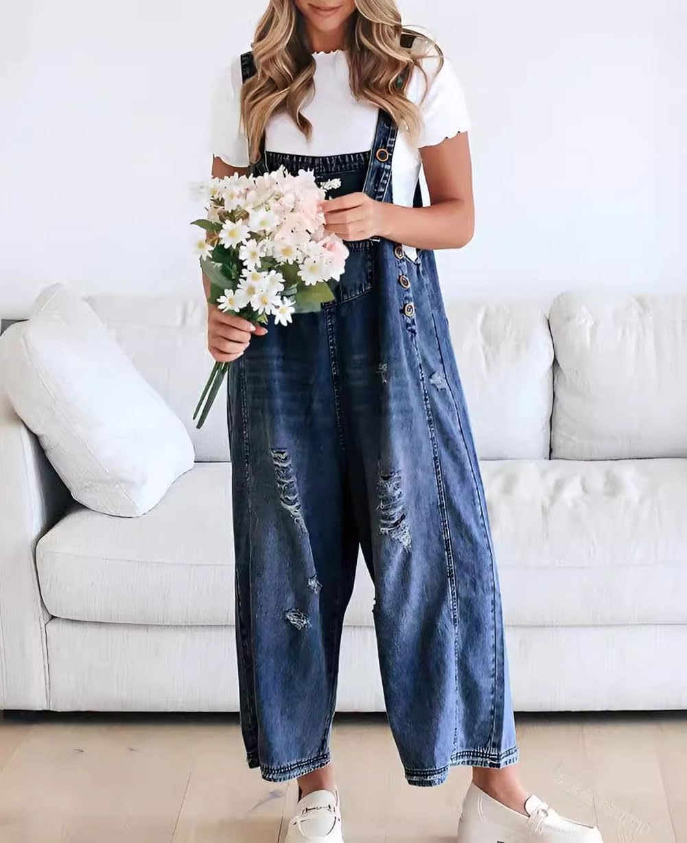 Limited time sale🔥Women's Cute Casual Button Jumpsuit Ripped Denim Overalls(BUY 2 FREE SHIPPING)