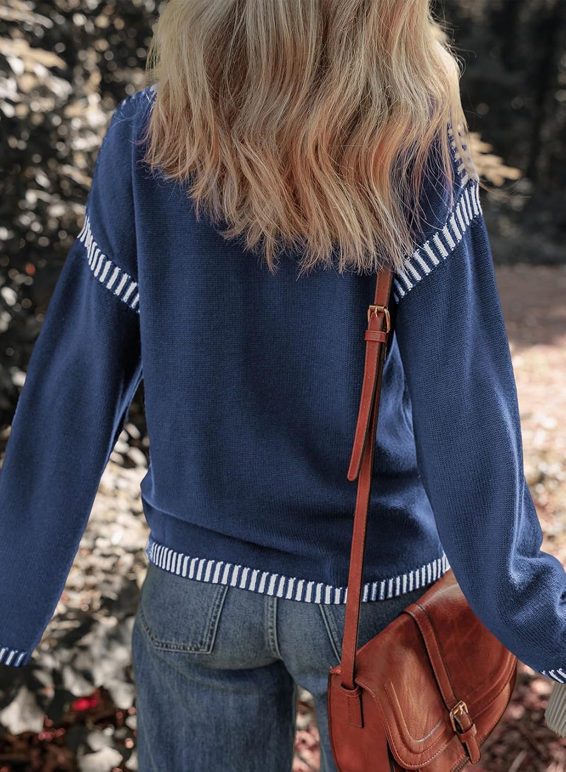 ⏰Hot Sale- Women's Cozy Contrast Trim Crewneck Sweater (BUY 2 FREE SHIPPING)