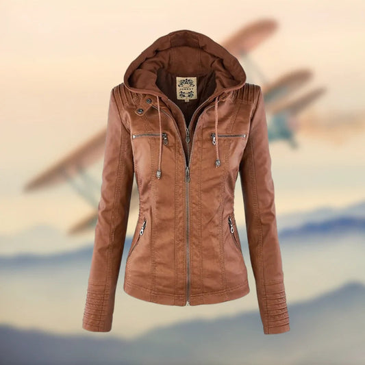 Isabella™ Stylish and versatile hooded leather jacket Light Brown S