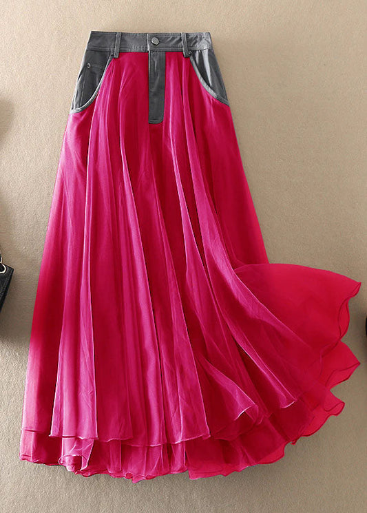 Natural Grey high waist Patchwork Tulle Skirts Spring Pink