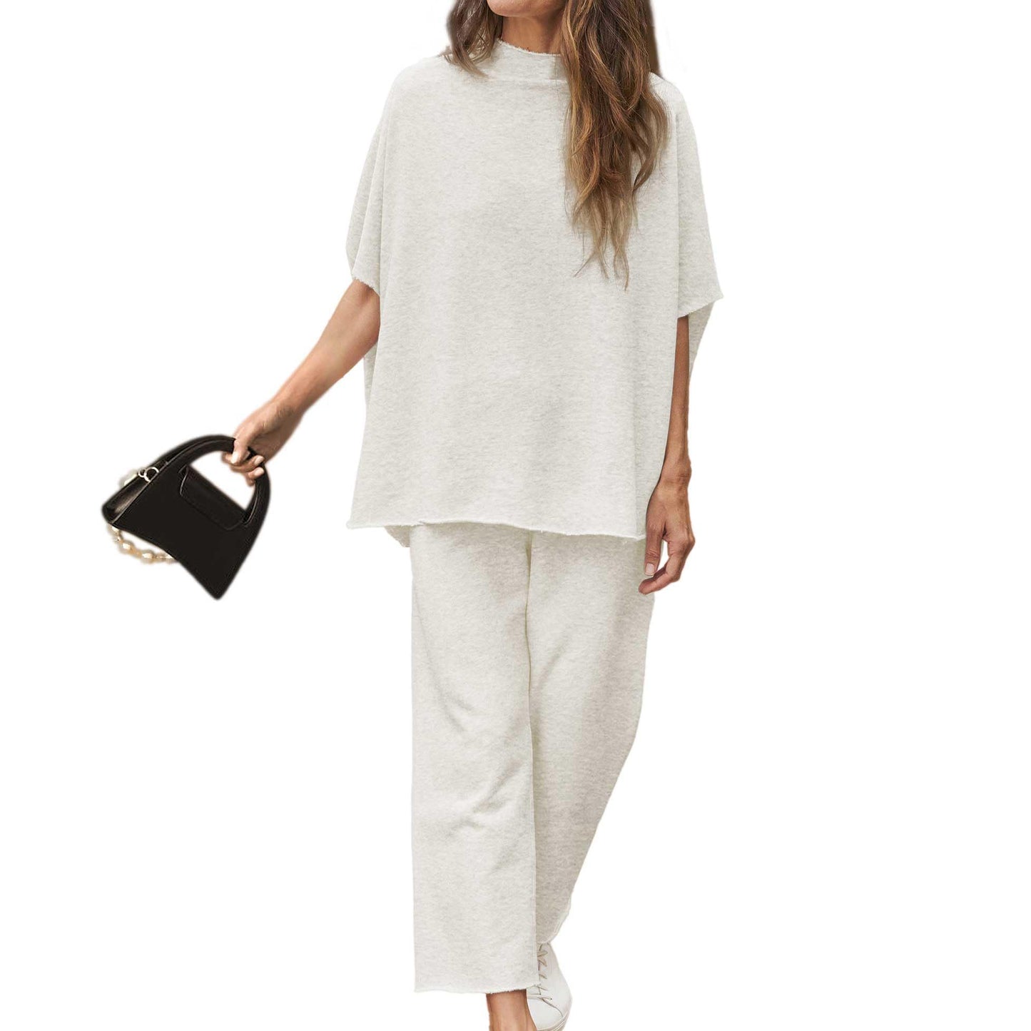 Limited time sale🔥Women's 2 Piece Outfits 3/4 Batwing Sleeve Pullover Top Wide Leg Pants Lounge Set