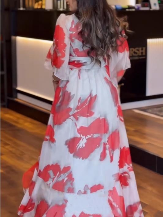 Tulle printed metal pin flowy dress