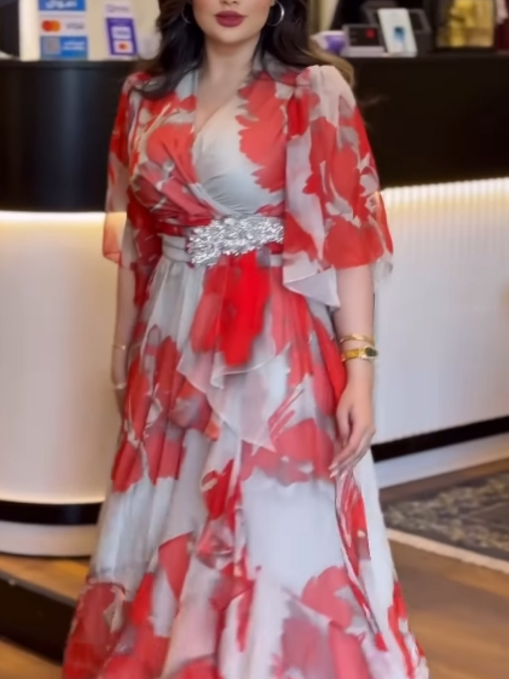 Tulle printed metal pin flowy dress