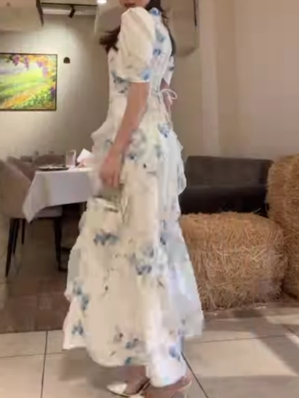 Palace style ruffled print dress