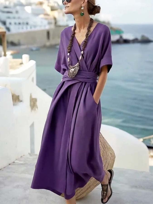 Ladies Loose Solid Pocket Dress