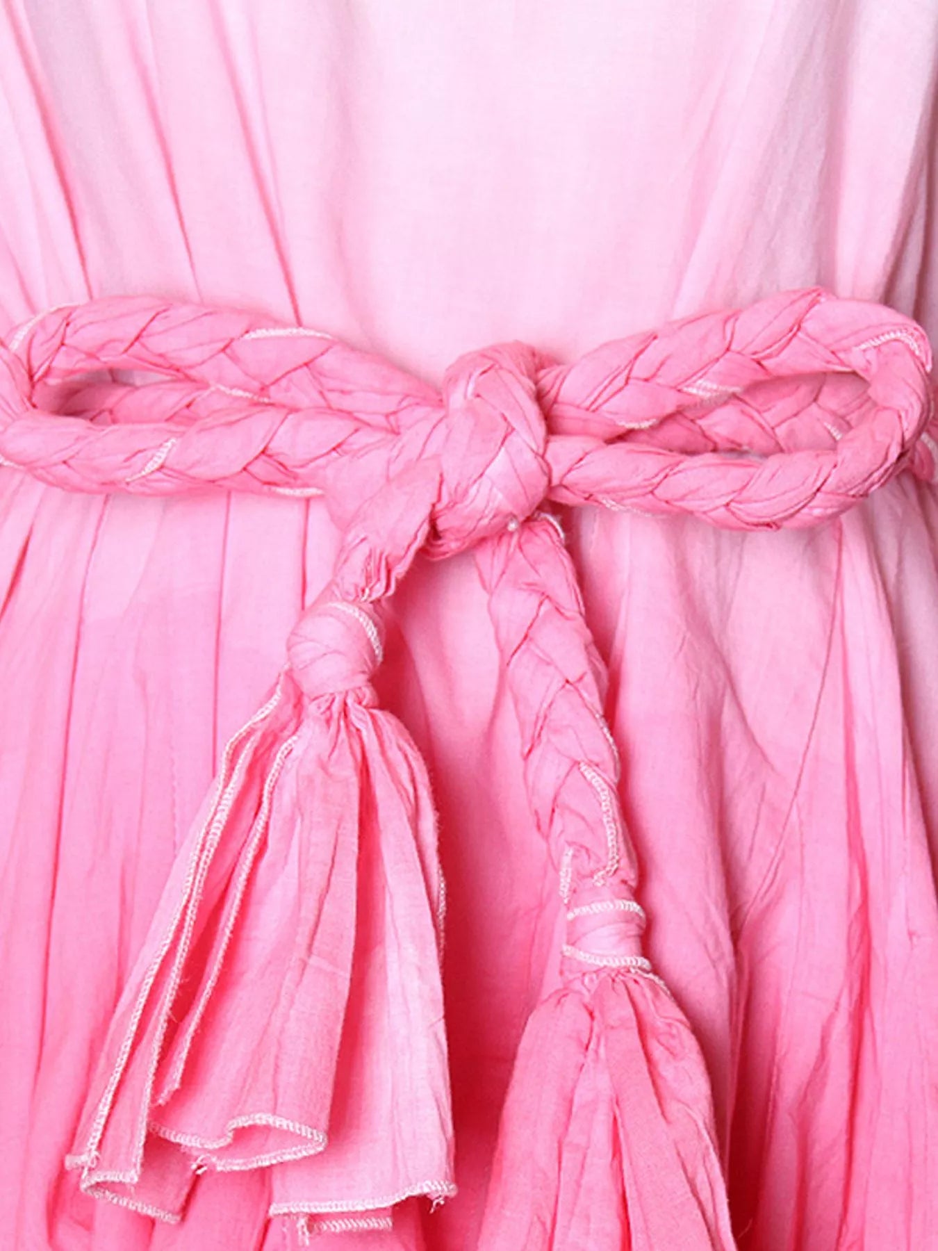 Pink and White Gradient Round Neck Balloon Sleeve Dress – Ombre Long Sleeve Mini Dress for Women