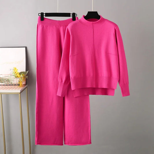 Caroline | Knitted Thick Warm Oversized Sweater Pants Set Pink