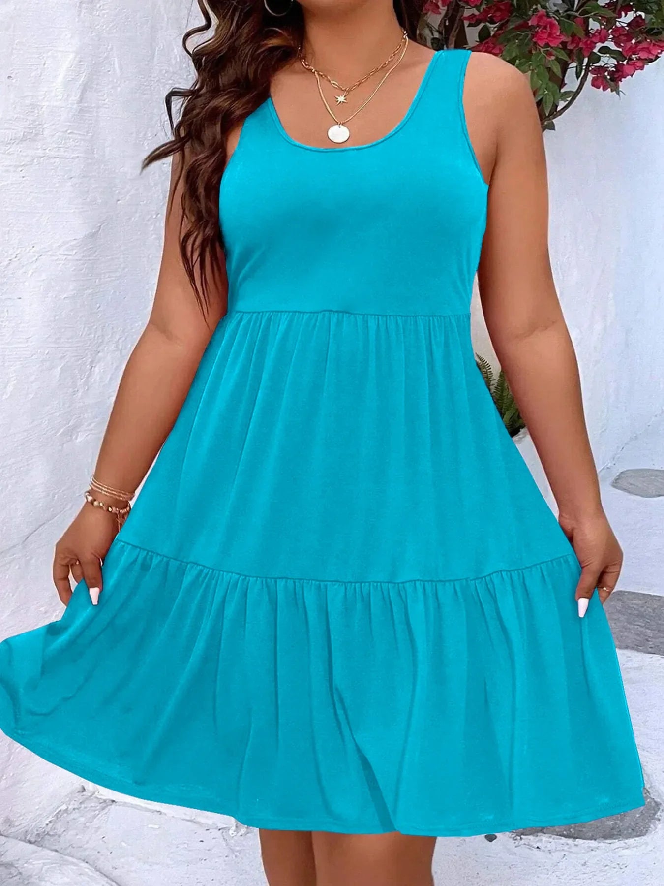 Plus Size Tiered Scoop Neck Tank Dress