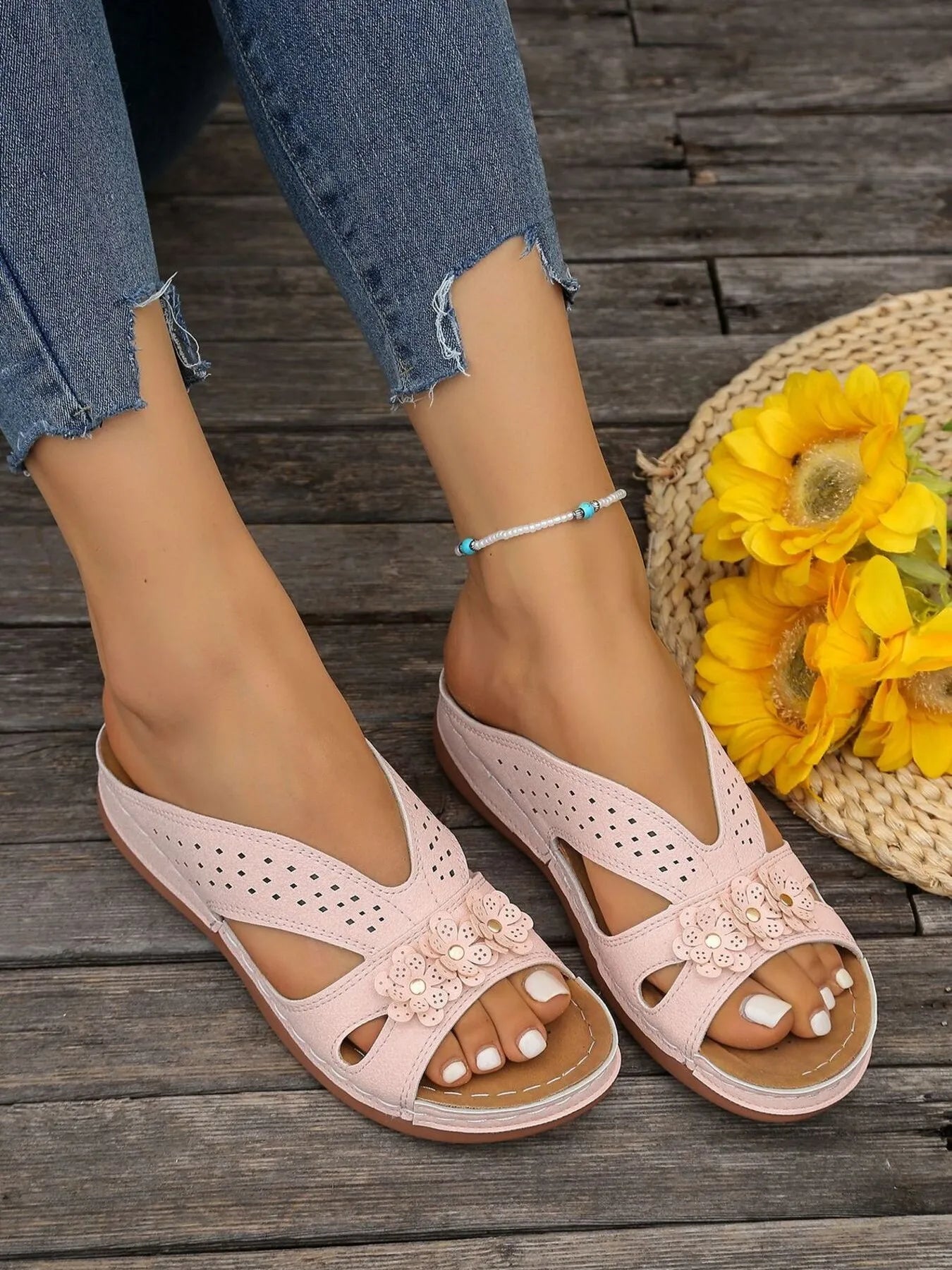 Flower Comfort Wedge Sandals