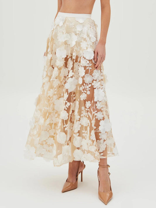 Exquisite Floral Embroidered Sheer Maxi Skirt
